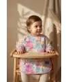 Flora Suluboya Desenli Uzun Kollu Sıvı Geçirmez Bebek Mama ve Aktivite Önlüğü - BLW Uyumlu Sanatçı Önlüğü 6-24 Ay