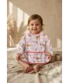 Pembe Ekoseli Tavşan Figürlü Uzun Kollu Bebek Mama Önlüğü - Su Geçirmez Sıvı Tutmaz Cepli BLW Önlüğü 6-24 Ay
