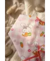 Pembe Ekoseli Tavşan Figürlü Uzun Kollu Bebek Mama Önlüğü - Su Geçirmez Sıvı Tutmaz Cepli BLW Önlüğü 6-24 Ay