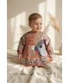 Tribal Bear Serisi Sıvı Geçirmez Uzun Kollu Bebek Mama ve Etkinlik Önlüğü - Boho Tasarım Kırıntı Cepli Smock 6-24 Ay