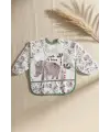Safari Temalı Sıvı Geçirmez Uzun Kollu Bebek Mama Önlüğü - Fil Desenli BLW Uyumlu Koruyucu Aktivite Önlüğü 6-24 Ay