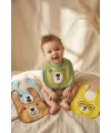 4lü Sevimli Ayıcık Karakterli Su Geçirmez Bebek Mama Önlüğü Seti - Leke Tutmaz, Cırtlı Bebek Önlüğü 0-12 Ay