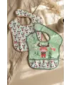 Bebe-Sty 2li Paket Sıvı Geçirmez Cepli Bebek Mama Önlüğü - Yeşil Geyik Figürlü Little Gentleman Tasarımı 0-12 Ay