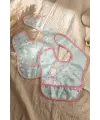 Mallow Bunny Sıvı Geçirmez Leke Tutmaz 2li Bebek Mama Önlüğü Seti - Tavşan Desenli, Mama Cepli, Cırtlı Mint-Pembe 0-12 Ay