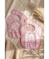 Bella Bear 2li Sıvı Geçirmez Cepli Mama Önlüğü - Pembe Balerin Ayıcık Desenli Leke Tutmaz Bebek Önlüğü 0-12 Ay