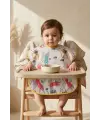 Safari Desenli Sıvı Geçirmez Cepli Bebek Mama Önlüğü - Kolsuz BLW Dostu Leke Tutmaz Silinebilir Premium Kumaş 6-24 Ay