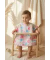Flora Bloom Sıvı Geçirmez Cepli Bebek Mama Önlüğü - Suluboya Çiçek Desenli Premium Mama Önlüğü 6-24 Ay