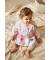 Flora Desenli Sıvı Geçirmez Uzun Kollu Bebek Mama ve Aktivite Önlüğü - Leke Tutmaz Cep Detaylı Premium Tasarım 6-24 Ay