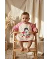 Super Girl Desenli Sıvı Geçirmez Uzun Kollu Bebek Mama ve Aktivite Önlüğü - Pembe Puantiyeli BLW Uyumlu 6-18 Ay