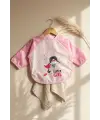 Super Girl Desenli Sıvı Geçirmez Uzun Kollu Bebek Mama ve Aktivite Önlüğü - Pembe Puantiyeli BLW Uyumlu 6-18 Ay
