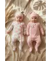 Çiçek Desenli % 100 Pamuk Kız Bebek 4lü Tulum Takımı