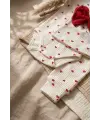 Amore Kalp %100 Pamuklu Ribana Kumaş Kalp Desenli 3lü Bebek Takımı - Zıbın, Pantolon ve Fiyonklu Bere Seti