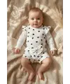 Kız Bebek Kalp Desenli Fırfırlı Pamuklu Kaşkorse Takım - Body ve Fiyonklu Şort Seti 3-9 Ay