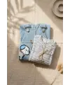 Sevimli Köpek Figürlü Açık Mavi Denim Salopet ve Çizgili Body 2li Bebek Salopet - %100 Pamuklu Yumuşak Doku