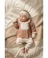 Kız Bebek Tarçın Dantel Yakalı Hastane Çıkışı ve Ekru Fitilli 5li Boho Set - %100 Yumuşak Pamuk