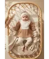 Kız Bebek Tarçın Dantel Yakalı Hastane Çıkışı ve Ekru Fitilli 5li Boho Set - %100 Yumuşak Pamuk