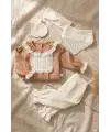 Kız Bebek Tarçın Dantel Yakalı Hastane Çıkışı ve Ekru Fitilli 5li Boho Set - %100 Yumuşak Pamuk