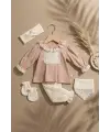Kız Bebek Tarçın Dantel Yakalı Hastane Çıkışı ve Ekru Fitilli 5li Boho Set - %100 Yumuşak Pamuk