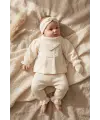 Kız Bebek Tarçın Dantel Yakalı Hastane Çıkışı ve Ekru Fitilli 5li Boho Set - %100 Yumuşak Pamuk