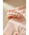 Bebek Pudra Pembesi Fırfırlı Sincap Nakışlı 3lü Takım - Pamuklu Kapüşonlu Hırka, Body ve Ribana Pantolon Seti 3-12 Ay