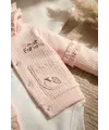 Bebek Pudra Pembesi Fırfırlı Sincap Nakışlı 3lü Takım - Pamuklu Kapüşonlu Hırka, Body ve Ribana Pantolon Seti 3-12 Ay