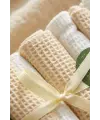 Begi Forever New 7li Organik Pamuk Müslin Ağız Bezi - Pastel Mint & Bej Waffle Dokulu Premium Hediye Kutulu