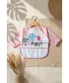 Kız Bebek Pembe Uzun Kollu Sıvı Geçirmez Mama Önlüğü - Cepli, Fil Desenli 6-24 Ay Aktivite Önlüğü