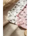 2li Bebek Kolsuz Body Seti - %100 Pamuklu Nefes Alan Pointelle Dokulu Tavşan Desenli Zıbın Takımı - Pembe & Beyaz