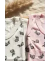 2li Bebek Kolsuz Body Seti - %100 Pamuklu Nefes Alan Pointelle Dokulu Tavşan Desenli Zıbın Takımı - Pembe & Beyaz