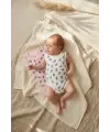 2li Bebek Kolsuz Body Seti - %100 Pamuklu Nefes Alan Pointelle Dokulu Tavşan Desenli Zıbın Takımı - Pembe & Beyaz