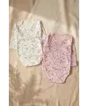 2li Nova Luna Ay Yıldız Desenli Uzun Kollu Bebek Body Seti - %100 Pamuklu Yumuşak Dokulu Antialerjik Bebek Zıbın Takımı (Pembe & Beyaz)