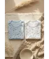 Astra Moonlight 2li Uzun Kollu Bebek Body Takımı - %100 Doğal Pamuk, Ay ve Yıldız Desenli Soft Mavi/Beyaz Zıbın Seti
