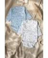Astra Moonlight 2li Uzun Kollu Bebek Body Takımı - %100 Doğal Pamuk, Ay ve Yıldız Desenli Soft Mavi/Beyaz Zıbın Seti
