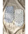 2li %100 Pamuklu Kolsuz Bebek Zıbın Takımı - Maske Desenli Gri ve Ekru Unisex Bebek Body Seti