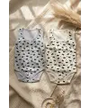 2li %100 Pamuklu Kolsuz Bebek Zıbın Takımı - Maske Desenli Gri ve Ekru Unisex Bebek Body Seti