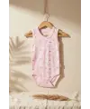 Kız Bebek Pembe Ayıcık ve Yıldız Desenli 2li Kolsuz %100 Pamuklu Zıbın Body Takımı