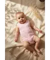 Kız Bebek Pembe Ayıcık ve Yıldız Desenli 2li Kolsuz %100 Pamuklu Zıbın Body Takımı