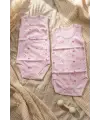 Kız Bebek Pembe Ayıcık ve Yıldız Desenli 2li Kolsuz %100 Pamuklu Zıbın Body Takımı