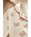 Milo Bear Bebek ve Çocuk Fitilli Pijama Takımı - Kırmızı Biyeli Ayıcık Baskılı Pamuklu Kaşkorse Takım