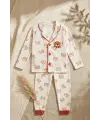 Milo Bear Bebek ve Çocuk Fitilli Pijama Takımı - Kırmızı Biyeli Ayıcık Baskılı Pamuklu Kaşkorse Takım
