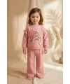 Kız Çocuk Kind Nature Baskılı Fırfır Detaylı Pembe Eşofman Takımı - Pamuklu Rahat Kesim İki İplik Set