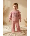 Kız Çocuk Kind Nature Baskılı Fırfır Detaylı Pembe Eşofman Takımı - Pamuklu Rahat Kesim İki İplik Set