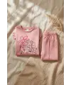 Kız Çocuk Kind Nature Baskılı Fırfır Detaylı Pembe Eşofman Takımı - Pamuklu Rahat Kesim İki İplik Set