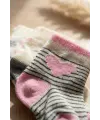 Luvy Soft 3lü Paket Pamuklu 0-6 Ay Kız Bebek Çorap Seti - Kalp ve Çizgili Desenli Antialerjik Yumuşak Doku