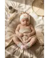 Pina Bloom Kristal Taşlı Ananas Figürlü Bebek Çorap ve Bandana Seti 0-6 Ay - 3 Parça Lüks Newborn Hediye Seti