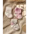 Pamuklu, Fırfırlı ve Ayıcık Nakışlı 3lü Kız Bebek Çorap Seti 0-6 Ay- Pudra Pembe & Beyaz