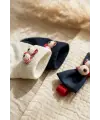 Bubbly Tots 3 Parça Bebek Aksesuar Seti - Lacivert ve Beyaz 3D Karakterli Pamuklu Bebek Çorabı ve Fiyonk Kombini