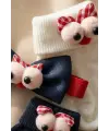 Bubbly Tots 3 Parça Bebek Aksesuar Seti - Lacivert ve Beyaz 3D Karakterli Pamuklu Bebek Çorabı ve Fiyonk Kombini