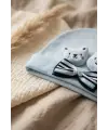 Teddy Charm Nakışlı ve Papyon Detaylı %100 Pamuklu Yumuşak Bebek Beresi - Mavi Melanj Şık Bebek Aksesuarı