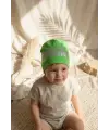 Nova Street Beyaz Pamuklu Bere - Yeşil Metalik Baskılı Hip-Hop Tarzı Unisex Modern Şapka 2-4 Yaş